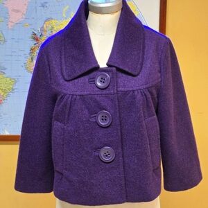Vintage GEORGE purple ladies cropped wool blend medium coat, 3/4 sleeves